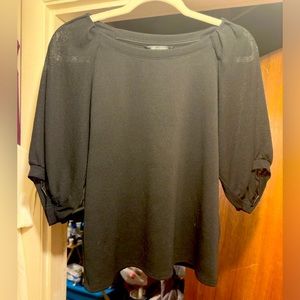 Banana Republic Black Blouse w/Sheer Ruched Sleeve
